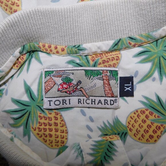 Tori Richards USA Mens XL Beige Yellow Green Pineapple Hawaiian  Polo Shirt - Picture 4 of 9
